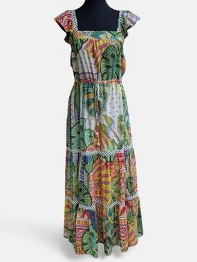Farm Rio Amazonas Tiered Ruffle Dress - Mixed Print Boho Maxi